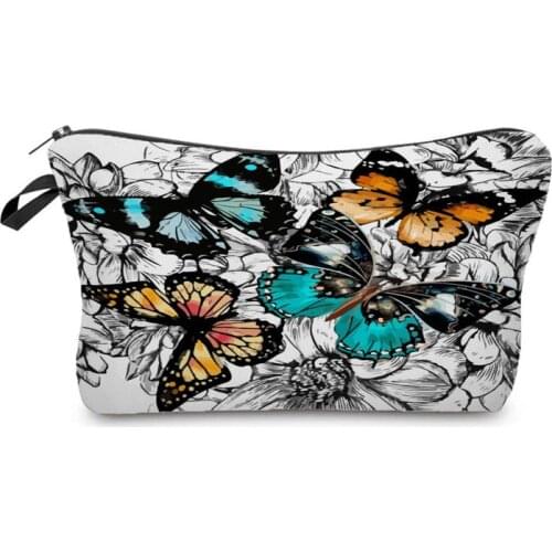 Butterfly Printed Cartoon Cosmetic Bags Classic Floral Makeup Bag Pencil Case Reusable Women Storage Bag Portable Custom Pattern