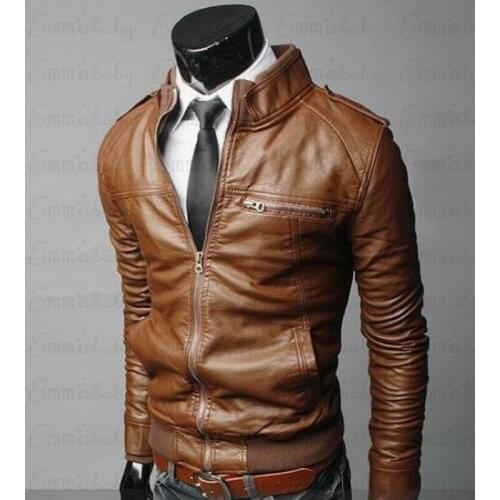 2019 New Fashion Autumn Male Leather Jacket Plus Size 3XL Black Brown Mens Stand Collar Coats Leather Biker Jackets