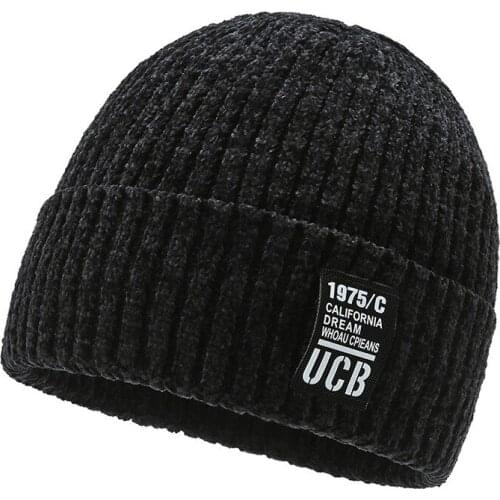 Elderly Mens Winter Knitted Hats Plus Velvet Thick Warm and Cold-proof Cold-proof Patch Letters Casual Woolen Hats for Old Men