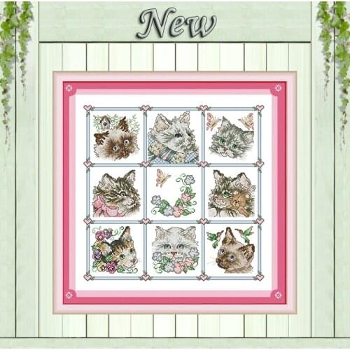 Colorful cats lovely animal painting cartoon Counted Print on canvas DMC 11CT 14CT Cross Stitch kits Needlework Set embroidery
