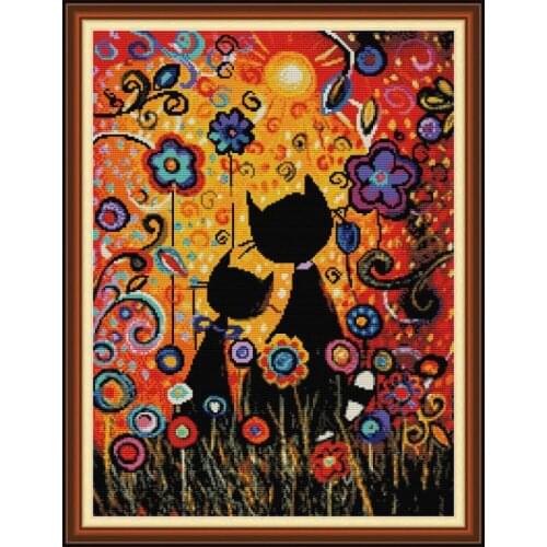 Joy Sunday Gouache Cat Cross Stitch Printed Canvas DMC 11&14CT Print Cross Stitch Set Christmas DIY Gift Home Wedding Decoration
