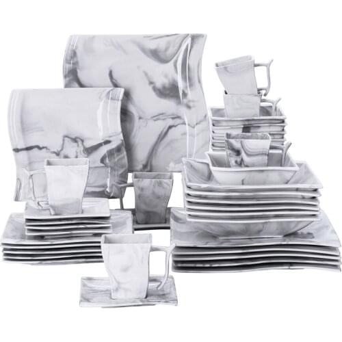 36-Piece Marble Grey Porcelain Dinner Set with 6*Dinner&Dessert&Soup Plate,Cups&Saucers,Bowls Tableware Set