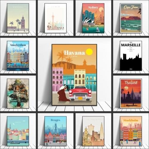 Retro Nordic Abstract Landscape Canvas Wall Art Painting Posters and Prints Pictures Living Room Home Decoration