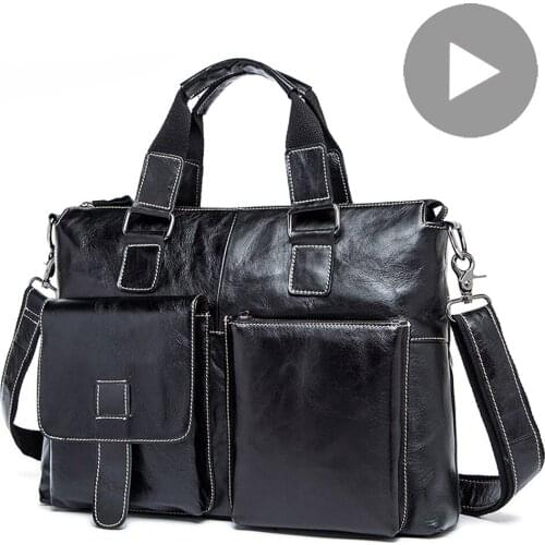 Genuine Leather Men Hand Bag Handbag For Document A4 Laptop Briefcase Messenger Shoulder Crossbody Travel Bolso Sac Vintage 2020