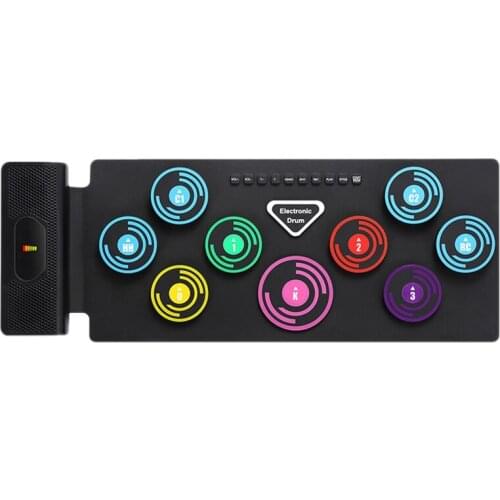 New Electric Drum Kit Set 9 Drum Pads with 2 Built in Speakers-Roll Up Electronic MIDI Drum Kit Practice for Beginners Kids