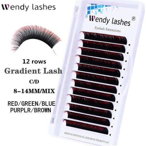 12 Lines Colored Eyelash Extensions Individual Ombre Green Blue Brown Lash Faux Mink False Eyelashes Professionals Make Up Tools