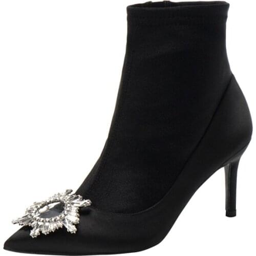 Luxury Designer Shoes for Women 2021 Pointed Toe Ankle Strap Boots With Chain Splicing High Heels Side Zipper Sexy Botas Chelsea