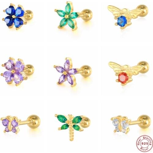 Aide 925 Sterling Silver Colorful Zircon Butterfly Bee Stud Earrings For Women Mini Insect Dragonfly Ear Studs Piercing Jewelry