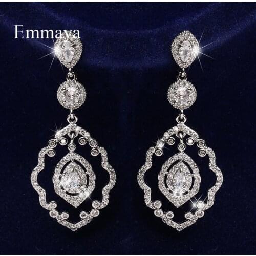 Emmaya New Fashion Cubic Zircon Earring Delicate Shape Hollow Out Style Long Jewelry For Female Banquet Adorable Gift