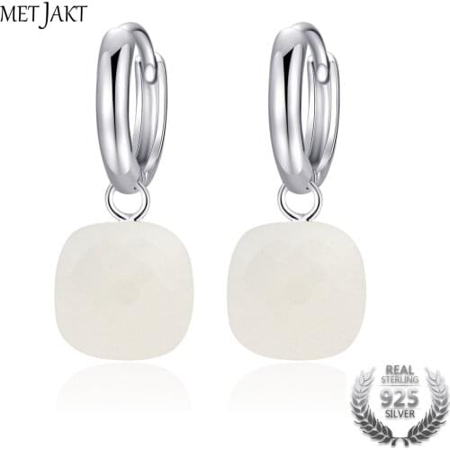 MetJakt Fashion Natural White Agate Drop Earrings Solid 925 Sterling Silver Earring for Ladies Occasions Vintage Luxury Jewelry