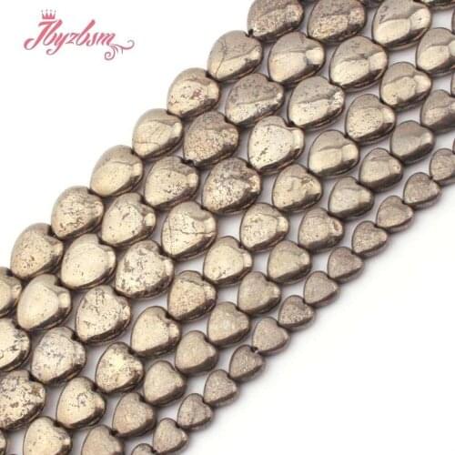8,10,12,14mm Heart Silvers Gray Pyrite Loose Beads Smooth Natural Stone Beads For DIY Woman Necklace Jewelry Making Strand 15"