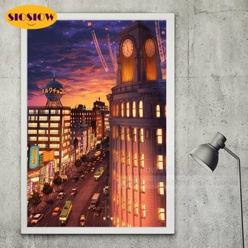 SIOSIOW 5D Diy Diamond Painting Sunset City Street Scenery Full Square Diamond Embroidery Kits Rhinestone Mosaic Home Decor Gift