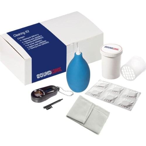 Hearing Aid Cleaning Kit Earmold Cleaning Tablet Cloth Brush Air Blower Battery Tester ( Pack of 6 )