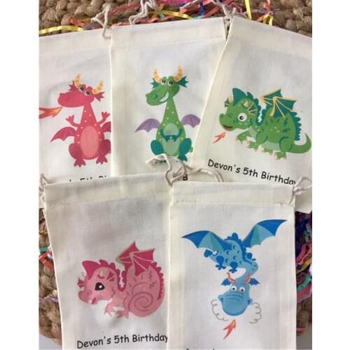 Dragon Party favor bag personalised baby Shower bags custom birthday gift bag welcome Treat Bags muslin candy bags baptism bag