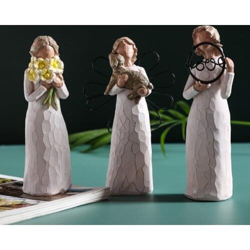 Resin Angel Hug Dog Flower Statue Artwork Birthday Mothers Day Gift Sculpture Home Outdoor Garden Desktop Decoration Figurine