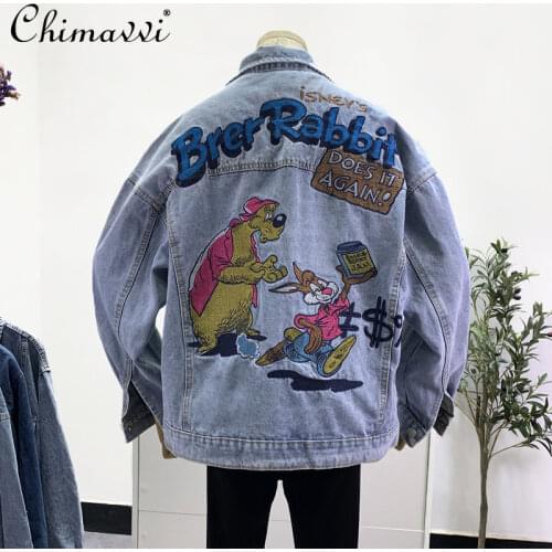 Women Embroidered Denim Jacket Long Sleeve Plus Size Female Jeans Jacket Long Jackets for Women Denim Coat