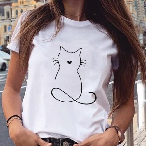 ZOGANK Women Graphic Cat Lovely Animal Fashion Short Sleeve Spring Summer Cartoon Print Female Clothes Tops Tees Tshirt T-Shirt