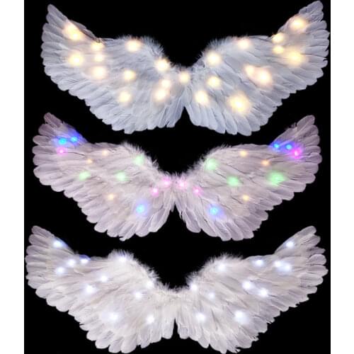 New Kids Adult Glow Feather Angel Wing Party Birthday Cosplay Wedding Decor Glow Led Clothes Costume Stage Performance Props