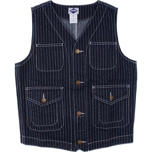 Mcikkny Vintage Men Striped Lapel Denim Vest Motorcycle Casual Jeans Waistcoats For Male Sleeves Jeans Jackets