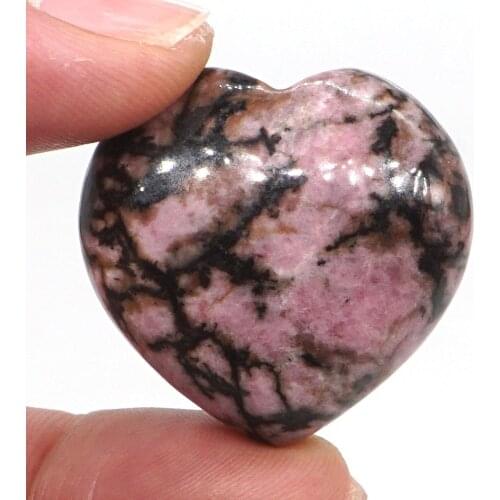 1.2" Puffy Love Heart Assorted Natural Pink Black Rhodonite Hand Carving Reiki Healing Energy Chakra Gift