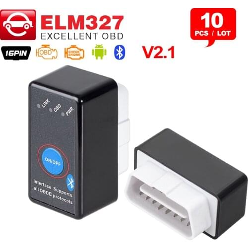 10pcs Super ELM327 V2.1 Bluetooth Switch mini ELM 327 OBD 16Pin 12V Car Code Reader ON Android /PC OBDII OBD2 Diagnostic tool