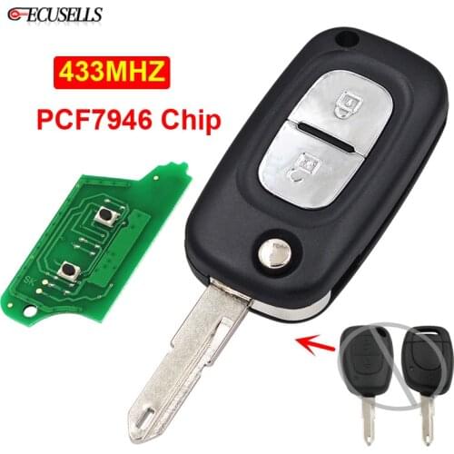 2 Button Modified Folding Flip Remote Car Key 433MHz PCF7946 Chip for Renault Kango Vivaro Movano Primestar Master and Traffic