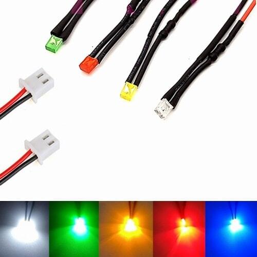 10Pcs 3V 5V 6V 9V 12V Squared 2*3*4mm LED With 20cm Red&Black Wire And XH2.54 Header Light=White Red Green Yellow