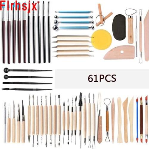 61 Pcs Ceramic Clay Tools Kit Polymer Clay Tools Pottery Tools Set Wooden Pottery Sculpting Clay Cleaning Tools DIY Sculpture