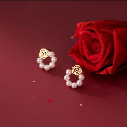 AIFENAO Real 925 Sterling Silver Rose Flower Stud Earrings for Women Minimalist Pearl Jewelry Girl Female Party Gift Wholesale