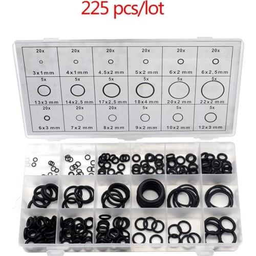 225 pcs/lot Black Rubber O Ring Assortment Washer Gasket Sealing O-Ring Kit 18 Sizes with Plastic Box