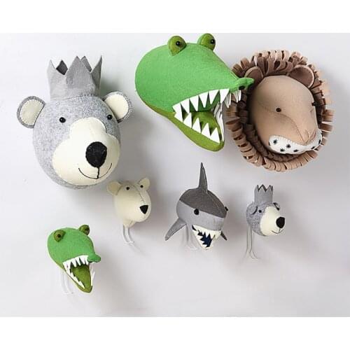 Baby Girl Room Decor Animal Heads Wall Hanging Decor For Children Nursery Bedroom Decoration Soft Install Game House Stuffed Toy