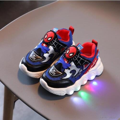 LED Lighted Spiderman Kids Glowing Sneakers Infant Tennis Breathable Children Luminous Shoes For Boys Gilrs Soft Spring Autumn