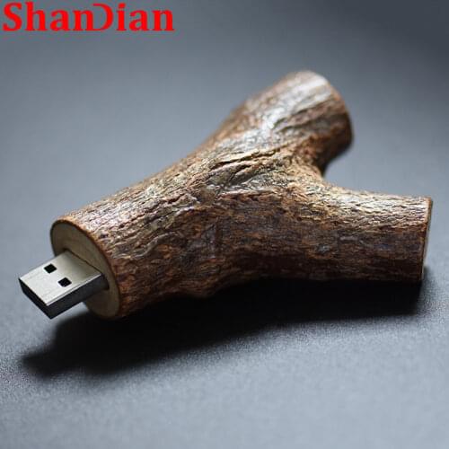 SHANDIAN Novelty Flash disk Wooden model branch memory stick pendive 8GB 16GB 32GB 64GB thumb drive U disk free custom logo