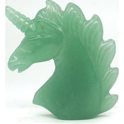 Unicorn Head Skull Figurine Natural Green Aventurine Healing Energy Animal Carved Crystal Statue Gemstone Home decor 2"