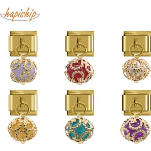 Hapiship 2018 9mm Width Original Daisy Gold 6 Color Crystal Gold Italian Charm Fit Bracelet Stainless Steel Jewelry Making DJ113