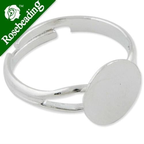 Imitation Rhodium plated Adjustable Ring Blanks Base With 10MM Blank Pad,bezel ring blank,ring setting,Sold 50PCS Per Package