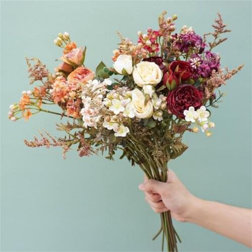 Artificial Flower Charming Exquisite Fabric Realistic Nordic Style Flower Bouquet for home decor decoration