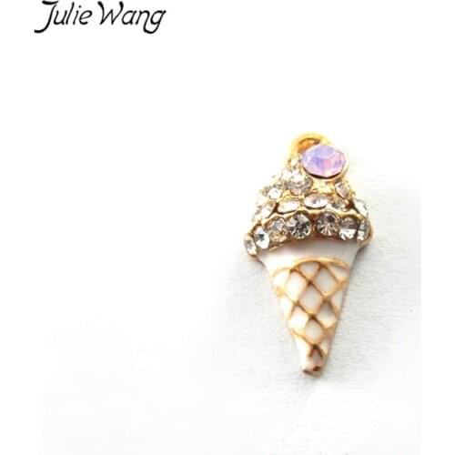 Julie Wang 3PCS Cute Icecreem Shape Enamel Alloy Mini Charm Pink Rhinestone Decored DIY Twinket Phone Case Accessories 21*11*6mm