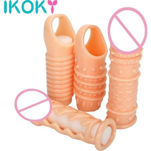 IKOKY Penis Extender Penis Ring Reusable Condom Cock Ring Delay Ejaculation Silicone Sex toys for Men Male Penis Sleeve