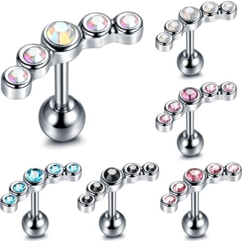1PC Crystal Gem Ear Tragus Rings 16G Stainless Steel Bar Ear Piercing Cartilage Helix Stud Piercings Women Men Body Jewelry