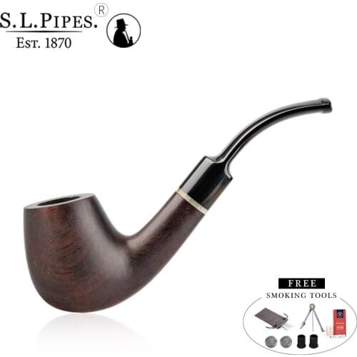 ▂ξ Smoker Bent Flat Nose Wooden Pipe With Gold Metal Ring Ebonywood Pipe Best Gifts To Older With Free Tools FreeShip hw1006