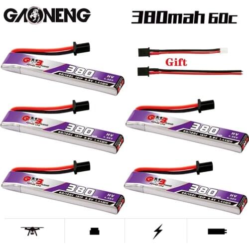 5PCS/Set GAONENG GNB 3.8V 1S HV Lipo Battery 380mAh 60C/120C With GNB27 High Current Discharge Plug For FPV RC Tiny Whoop Drone