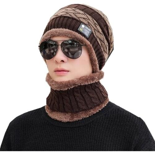 2020 Men Women Winter Warm Hat Scarf Knitted Soft Plus velvet Thick Hat Scarf Set Skullies Beanies Hats For Women Unisex Caps