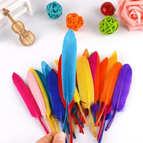 Natural Goose Feather Colorful Small Straight Knife DIY Crafts Kindergarten Handmade Materials Wedding Party Decorations 50pcs