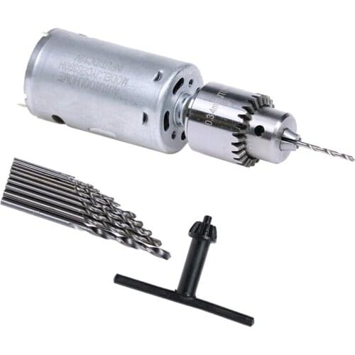 New Dc 12V Motor Small Pcb Hand Drill Drilling Machine Compact Set With 10Pc 0.5-3Mm Drill Bit 0.3-4Mm Jto Keyless Chuck