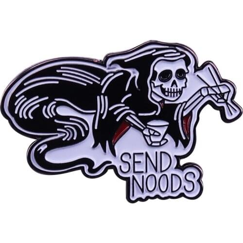 Send Noods Reaper Ghost Enamel Pin With Chopsticks Cartoon Badge