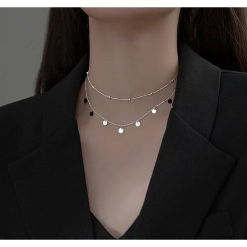 Enosola Real 925 Sterling Silver Romantic Double Layer Disc Beads Clavicle Necklaces for Women Elegant Party European Jewelry Gi