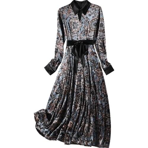 Elegant Velvet Vestido Festa Boho Ukraine Trendy Long Sleeve Robes Spring Fall New Style Plus Size Dress Office Women Dress