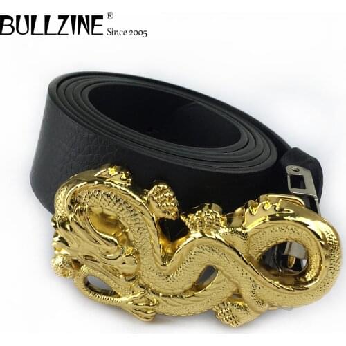 Bullzine zinc alloy gold dragon belt buckle cowboy jeans gift belt buckle gold finish free PU belt 01867-4 drop shipping