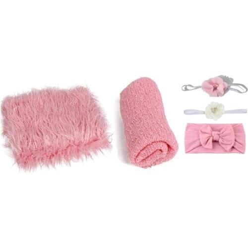 Newborn Photo Shooting Photography Props Baby Swaddle Wrap+Blanket+Headband Set Q1FE